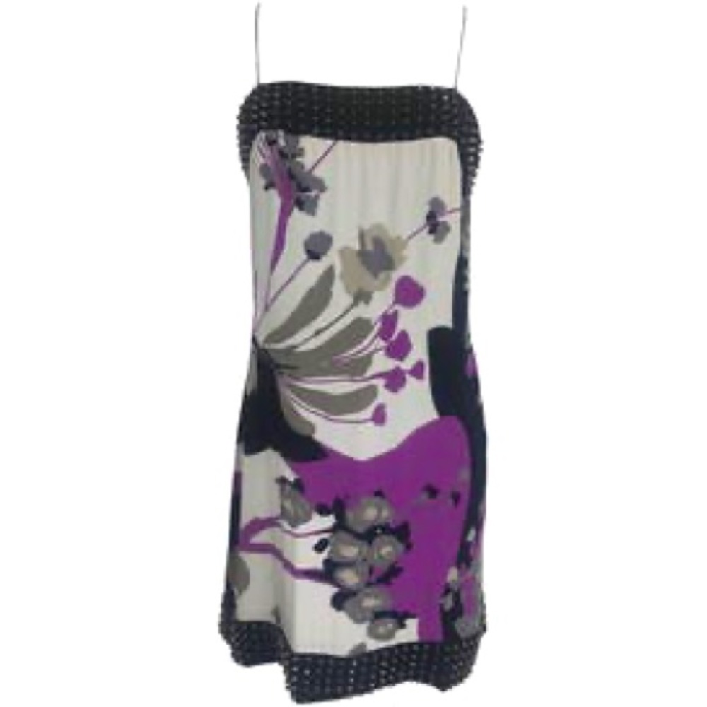 Studded Floral Print Silk Dress by Sheri Bodell- L